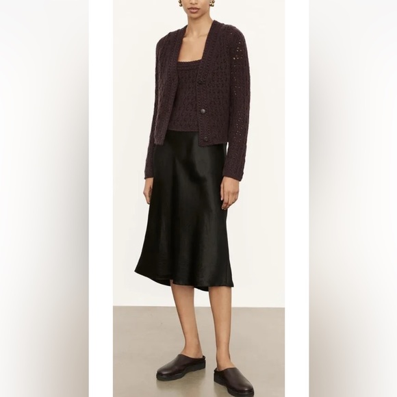 Vince crochet wool blend cashmere cardigan plum wine XXS - Picture 7 of 13